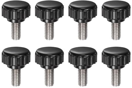 QUARKZMAN 8pcs Tornillo Moleteado, M6x12mm Tornillo de Pulgar de Rosca Macho Pomos de Sujeción Moleteados Métricos de Acero Inoxidable Perilla de Perno de Estudio Tornillo de Apriete, Negro