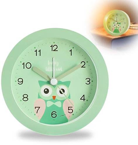 Idota Réveil Éducatif pour Enfants - Analogique Sans Tic-Tac - Sonnerie Douce - Portable Avec Veilleuse - pour Fille Garçon, Voyages, Camping - Motif Chouette