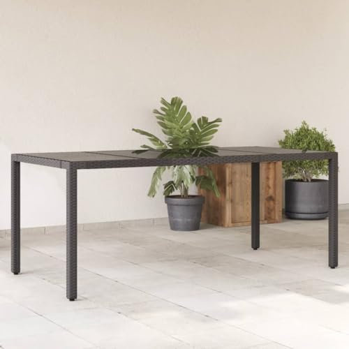 Outdoor-Möbel, Gartentische, Gartentisch mit Glasplatte, schwarz, 190 x 90 x 75 cm, Polyrattan