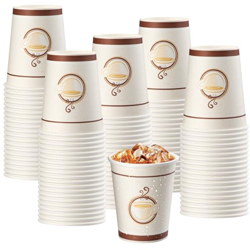 TOROTON Lot de 100 verres à café en papier kraft jetables de 8oz/240ml tasses pour boissons chaudes et froides pour café, thé, chocolat, verres compostables