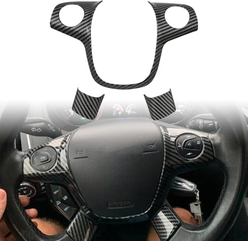 JSCARLIFE Rivestimento per Volante per Ford Focus MK3 2012-2014 e Ford Kuga 2013-2015, Adesivo Decorativo per Volante, Accessori per Interni Auto (Nero)
