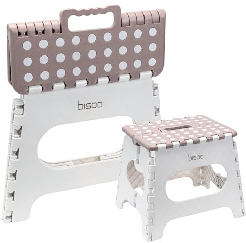 BISOO Sgabello Pieghevole - Sgabello Bambini per Bagno e Cucina - Sgabello Portatile in Plastica - Sgabelli Pieghevoli con Colori Carini e Resistenti Fino a 150kg - Altezza 27 cm Moka