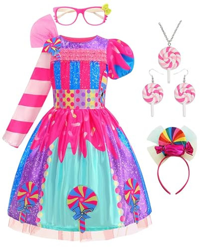 Nlaayong Tutu Dress Up For Girls Lecca-lecca Costume Da Lecca-lecca Per Giochi Di Ruolo Abito da principessa delle caramelle Multicolore