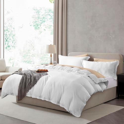 Hearth & Harbor Queen Duvet Cover Set - 3 Piece Soft Prewashed Bedding Set - Includes 1 Duvet Cover 90x90 inches with Zipper Closure and 2 Pillow Shams, White, Comforter Not Included