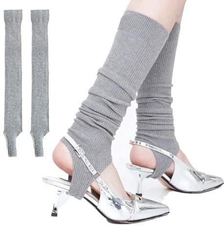 Damen Ballettstulpen mit offener Zehenpartie, Y2K dünne Ballettstulpen, elastische Wadenwärmer, weiche Häkelsocken mit Sonnenschutz, für Yoga, Party, Tragen, Hellgrau, One size