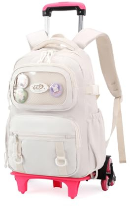 LANSHIYA Girls Rolling Backpack Elementary School Bag with Wheels, Trolley Bags for Kids Roller Backpack for Girls Boys