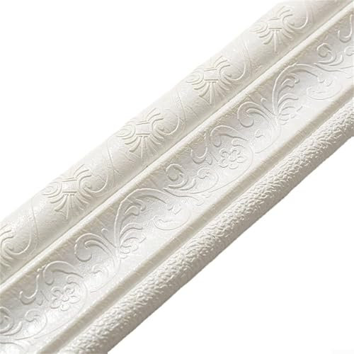 JoyousMall Frise de papier peint, imperméable, ligne de taille, plinthe, autocollant mural 3D amovible en mousse, bordure décorative pour mur, cuisine, salle de bain (blanc)