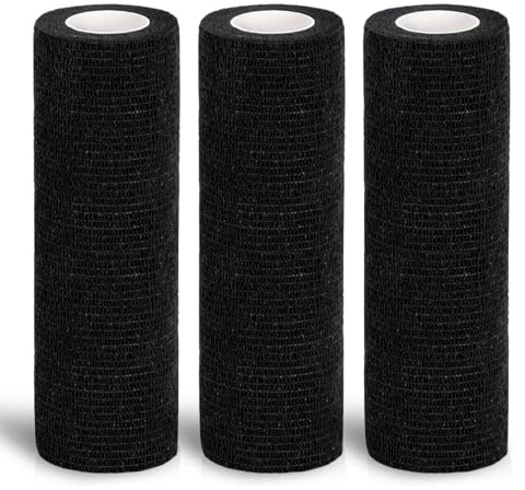 Selbstklebender Verband 3Rollen 15cmx4.5m Groß Pflaster Rolle Verbandsmaterial Elastische Binde Bandage Fixierbinde Haftbandage Selbstklebend für Sport und Erste Hilfe Vet Wrap Hund Pferde (Schwarz)