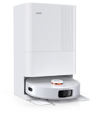 JONR T5 Pro Robot Aspirador y Fregasuelos, 8000Pa Aspirador Robot con Mopa Extensible, Lavado Automático de Mopa y Secado con Aire Caliente, Mopas Dobles