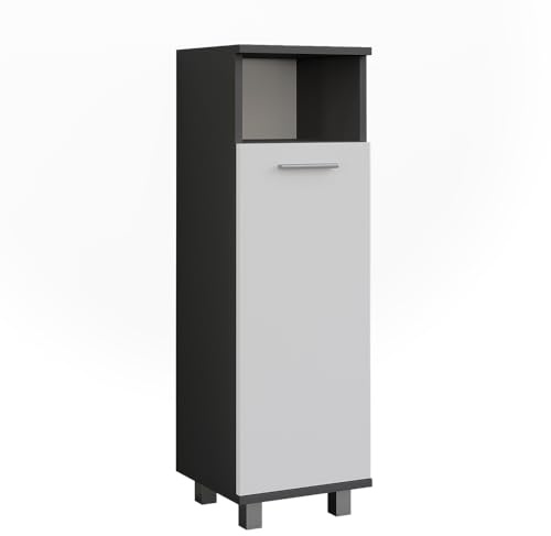 Vicco Midischrank Ilias, Anthrazit/Weiß, 30.2 x 95 cm | mit Tür, zur Aufbewahrung von Badutensilien und Handtüchern