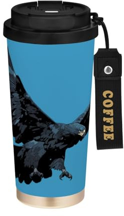 linqin Vaso de café grande de viaje azul oscuro para hombres, taza con tapas, vasos aislados de acero inoxidable para bebidas frías y calientes, 17 onzas, a prueba de fugas