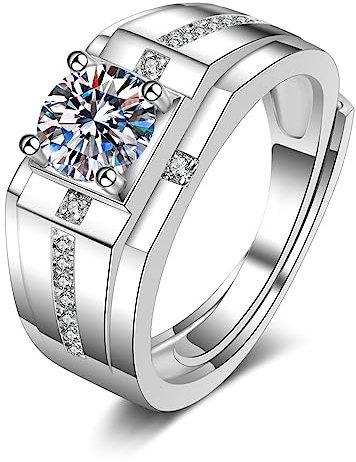 Bishilin Weißgold Ringe Herren 585 Echtgold, Hochzeitsringe Siegelring Breit mit Moissanit 1ct Trauringe Ungewöhnlich Verlobung Ringe Männer Größe 62 (19.7)