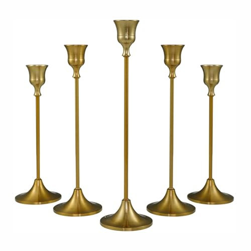 Tischdekoration, Vintage-Messing-Kerzenhalter, Kerzenhalter, Kerzenhalter, Kandelaber, Tafelaufsätze für Tischdekoration, Geschenk zum Einzug, 5 Stück