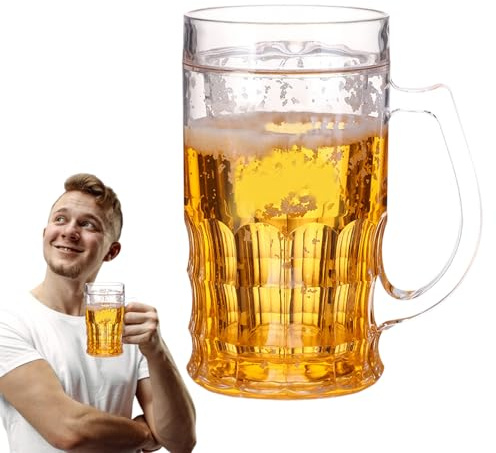 Fake Beer Cup - 420 ml Simulering Dricksmugg för kyl eller bord, lustigt skämtglas | Transparent prank mugg prop, bardekor, dubbel vägg gag för, sovsal eller festdekoration