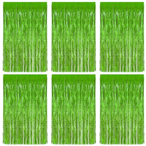 Vaktop 6 Stück Lametta Vorhang Grün, Glitzervorhang Lametta, 1m x 2m | Glitzer Party Vorhang, Folien Fransen Hintergrund fur Party Deko Geburtstagsdeko Hochzeit Festivals Bühnendekor