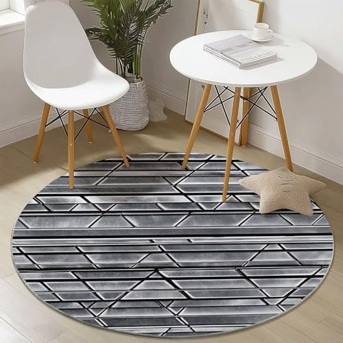 Alfombra Redonda de 160 cm, Alfombras Redondas Lavables en Lavadora con Impresión de Geométrico Triángulo Alambre De Metal, Antideslizantes, Gris para Sala de Estar Dormitorio Pasillo Estudio Mesa