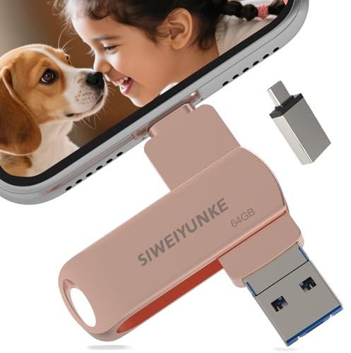 cle USB pour iphone 64go-3 en 1 Clé USB pour Smartphone,pour iOS/Android/Smartphone/iPad/Mac/PC/Tablette Stockage Externe Haute Vitesse-Cle USB pour iphone Transfert Photos(Rose, 64GB)