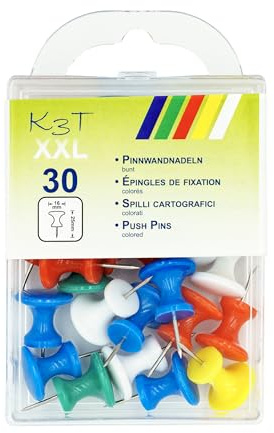 K3T Lot de 30 punaises XXL - Multicolore - Dimensions (H x l) : 25 x 16 mm - Numéro d'article : 48389