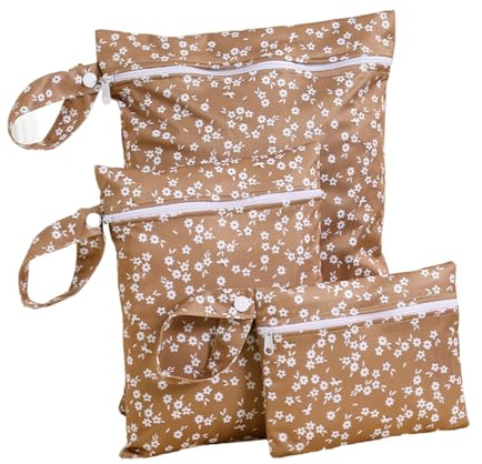 Hixingo 3 Stück Mehrfarbig Wetbag, Windeltasche mit Reißverschluss, Wiederverwendbar Wetbag Kindergarten, wasserdichte Tasche für Kleinkind-Windeln, Reisen, Strand, Pool (Braun,3PC)