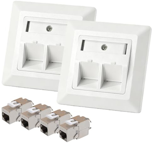 2 x CAT 7 Netzwerkdose Unterputz 2-Port 2-Port + 4 x CAT 7 Keystone RJ45 Modul, LAN Dose Unterputzdose Ethernet, RJ45 Ethernet Datendose DSL Patchkabel Verlegekabel 10 Gbit/s(Weiß)