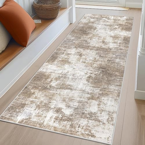 Läufer Teppich Flur Waschbarer Küchenläufer rutschfest Teppichläufer Flur Büro Küchenteppich Fußmatte Lang Eingangsmatte Kurzflor Flurteppich für Eingang Schlafzimmer Wohnzimmer Beige 40 x 150 cm