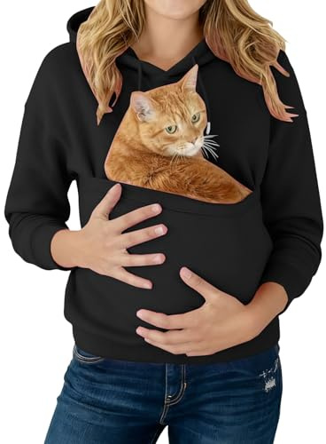 Chanpning Hoodies mit Katzentasche, lustige Sweatshirts mit Kängurutasche, Übergröße, für Katzen und Hunde, Babytrage, Pullover, niedlicher Haustierhalter, Kapuzenpullover, langärmeliges Oberteil