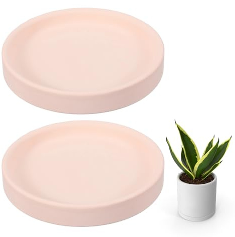 QUARKZMAN 2 Sottovasi Rotondi, Sottovasi in Ceramica da 4 Pollici per Vasi, Sottovasi Resistente per Piante da Interno E Esterno, Rosa Chiaro