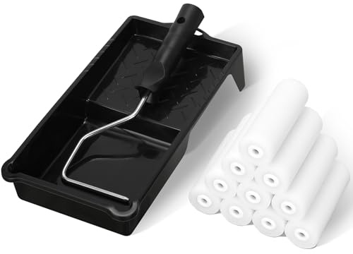 Cozary 11cm Rouleau Peinture - Kit de 12 Pièces avec Rouleaux Mousse Haute Densité, Manche et Bac à Peinture pour Finition Lisse sur Bois, Métal, Carrelage, Meubles et Surfaces Lisses