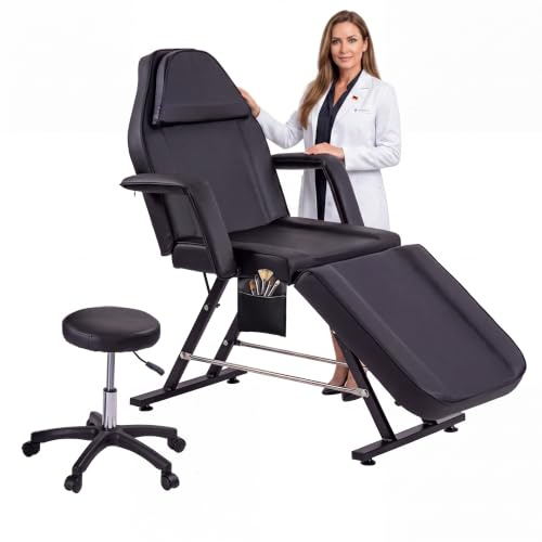 LSBIKE Klappbare Massageliege,3 Zones klappbar Kosmetikliege Massagetisch,Ergonomische Liegestühl mit Abnehmbarer Kopfstütze,Tattooliege Kosmetikstuhl Schönheitsausrüstung fur Therapien & Spa(Schwarz)