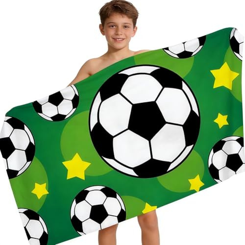 ZesGlyxyr Toallas De Playa Futbol, Toalla De Playa De Microfibra Futbol, Toallas Baño Grandes de Secado Rápido, Regalo Personalizado para Hombres, Niños, Amantes de Los Jugadores de Fútbol