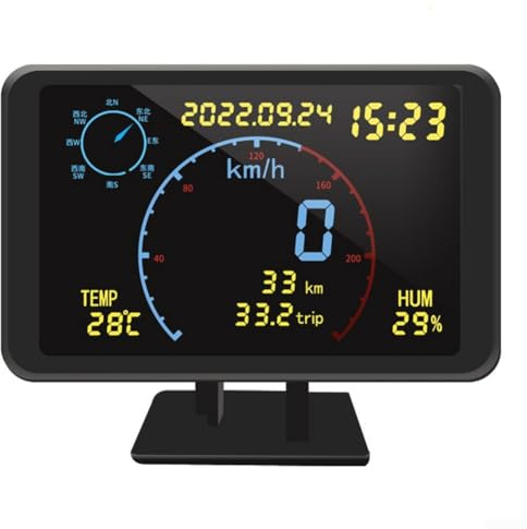 GPS HUD Head Up Display Digital Tachometer Kilometerzähler mit Kompass Höhe Temperatur Luftfeuchtigkeit Auto Dimmen für Auto DC 5-24V Schwarz Einheit