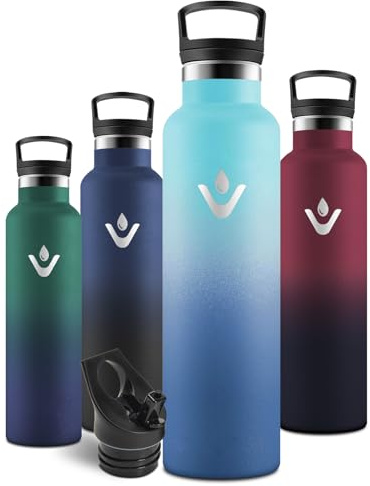 Motswedi Borraccia Termica 1 litro, Acciaio Inox Bottiglia Termica, per Acqua Fredda e Calda, Borraccia 1 litro, per Sport, Campeggio, Yoga, Palestra, Azzurro cielo & Blu scuro-A