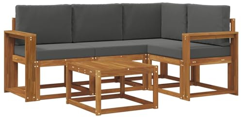 Yisssmeng Gartenmöbel-Set 5-teilig, Outdoor Lounge-Set aus Akazie Massivholz mit Tisch, Ecksofa und Polstern, Modulare Sofagarnitur für Garten und Terrasse, Natur und Anthrazit