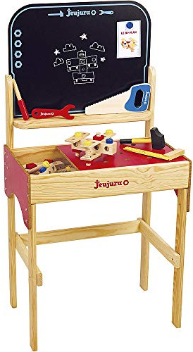 Jeujura - Grand etabli en Bois - Jeu Imitation pour Enfant dès 3 Ans - 8594 | Kit Bricolage enfant - Marteau, scie, tournevis, clé, équerre, Fiches de montage - Fabriqué en France