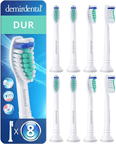 8er demirdental Ersatzbürsten passend für Philips Sonicare, Hart, Weiß | Harte Aufsteckbürsten & Aufsätze für intensive Reinigung, schadstoffgeprüft & BPA-frei, inkl. 8 Schutzkappen & 4 Farbringe