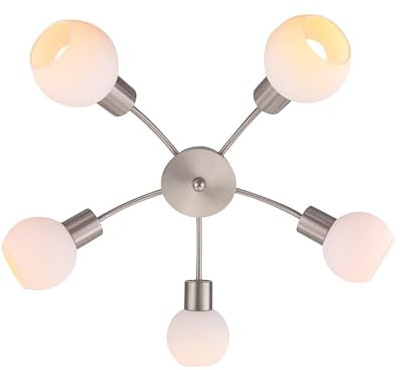 Lindby Deckenlampe Glas Metall nickel matt, Deckenstrahler Deckenleuchte 5x E14 max. 40W ohne Leuchtmittel Strahler Lampe Wohnzimmer Flurlampe