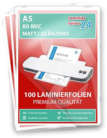 XLam Laminierfolien A5-2 x 80 Mic - matt/glänzend - 100 Stück - PREMIUMQUALITÄT FÜR PERFEKTE LAMINIERERGEBNISSE