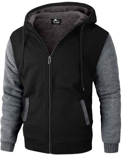 ZITY Men's Zip Up Hoodie Heavyweight Winter Sweatshirt Fleece Sherpa Lined Warm Jacket Black Gray