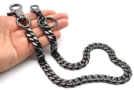 newtro Strong Leash Biker Schlüssel Geldbörse Kette Trucker Jeans Hose Kette für Herren Silber Schwarz Gold 43,2 cm 61 cm D06 - Schwarz - 43.1 cm