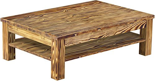 B.R.A.S.I.L.-Möbel Brasilmöbel Couchtisch Rio Classico 120x80 cm Pinie geflammt mit Ablage Wohnzimmertisch Holz Tisch Pinie Massivholz Stubentisch Beistelltisch Echtholz Größe und Farbe wählbar
