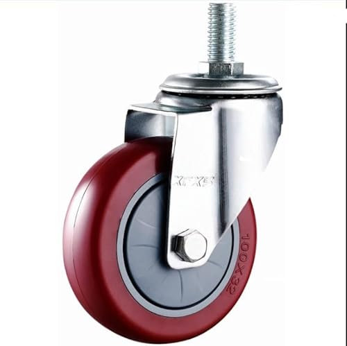 MroMax 4 Stück 125 mm Rollen Durchmesser 140 kg Polyurethan PU Räder Rollen M12 Gewinde Schraube Eisen Bremse Verriegelung Industrie für Trolley