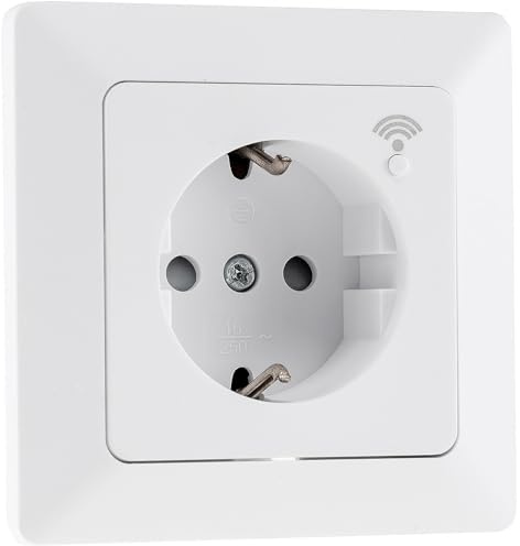 MILOS Steckdose Unterputz Wifi App 250V Smart Home Schutzkontaktsteckdose Klemmanschluss 1-fach Rahmen mit Berührungsschutz Weiß