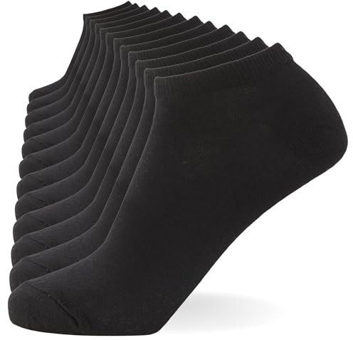FM London Unisex (12-pack) Trainer Socks, Black, 9-12 UK