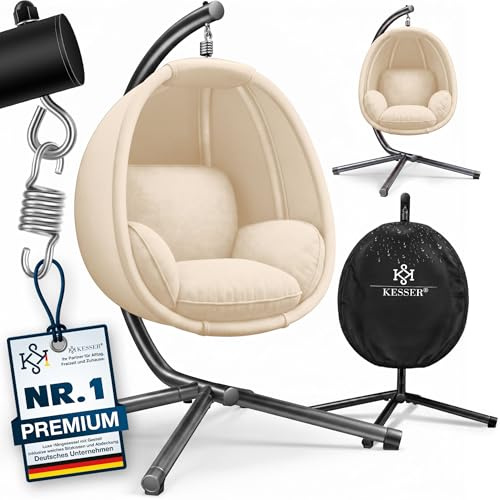 KESSER® Silla Colgante de Lujo con Marco + cojín de Asiento Suave, Lateral, de Asiento y Respaldo Cesta, para Interior y Exterior, Cesta de jardín, Peso máx. 150 kg