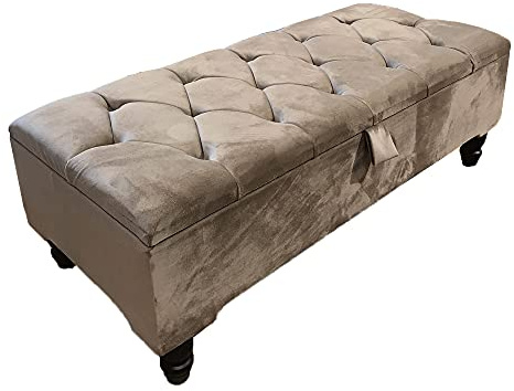 ISTOOLS Rectangular Ottomans Hand Made in UK Chesterfield Ottoman Storage Box with Lid-Velvet Upholstered Footstool for Living Room-Cloth Toy and Shoe Storage Bench Ottoman Foot Stool