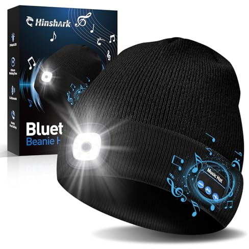 Hinshark Cadeau Noel Homme/Femme, LED Bonnet Bluetooth Papa, Idee Cadeau Original, Anniversaire pour du Sport et Marche, Camping