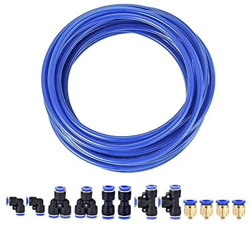 sourcing map Kit de tuyau d'air pneumatique 8 mm OD PU Tuyau d'air Tuyau 10 m Bleu avec raccords à pousser