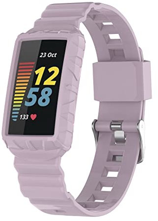 FONREST Compatible with Fitbit Charge 5/4/3 TPU Case and Band, Ultralight Washable Shockproof Sleek Armour Protective Cover with Watch Strap for Charge 3SE/4SE (Purple)