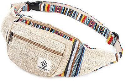 Freakmandu Unisex Hanf Gürteltasche – Fanny Packs, Hüftgürteltasche zum Umhängen, Boho Hippie Stil, Handgefertigte Hüfttaschen für Wandern, Laufen, Joggen, Männer und Frauen, Beatnik