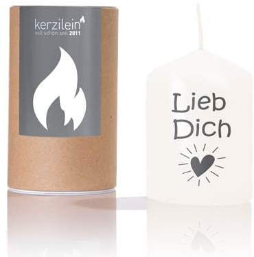 kerzilein Flämmchen LIEB DICH Herz weiß/anthrazit, klein 8 x 6 cm, Spruchkerze handveredelt, Geschenkidee zur Hochzeit